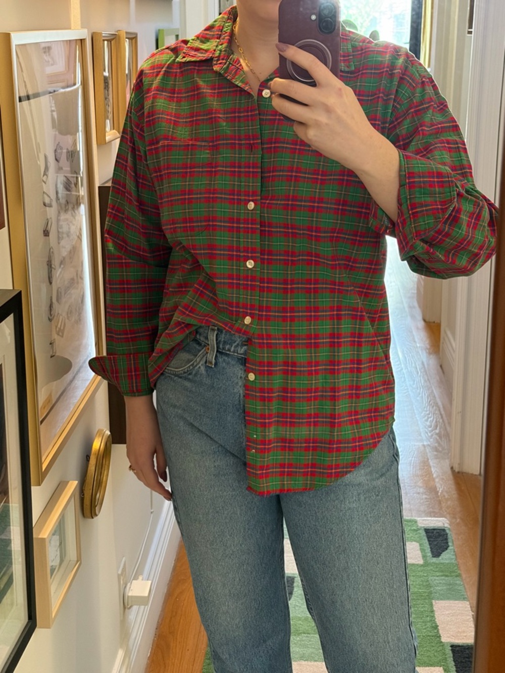 Vintage GAP Red & Green Plaid Button-Up Shirt